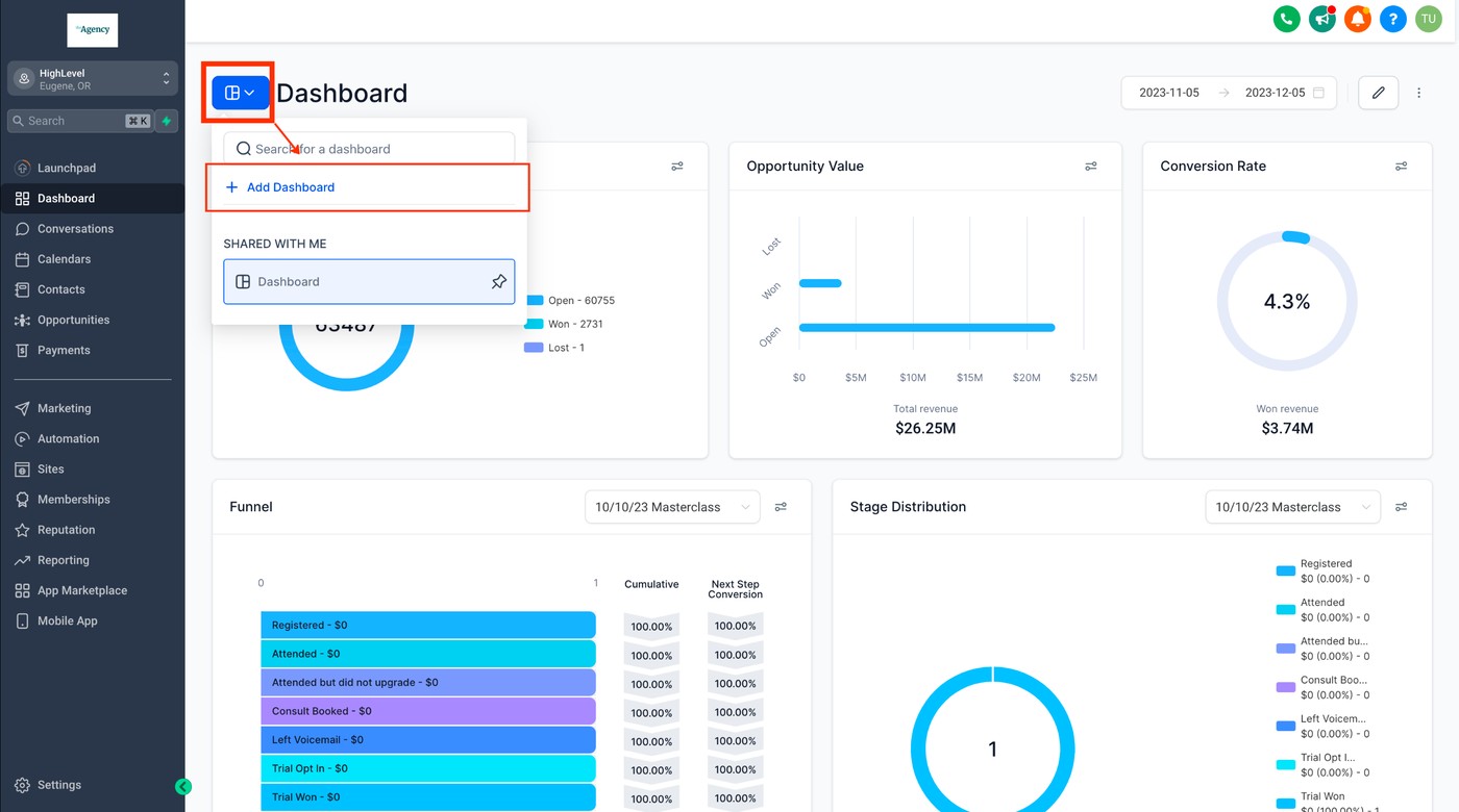 GoHighLevel dashboard