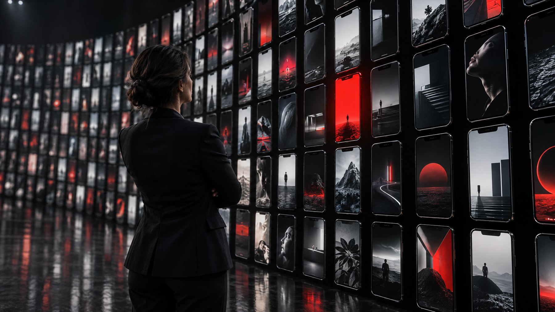 A wall of a thousand screens, each with a different version of the same landing page